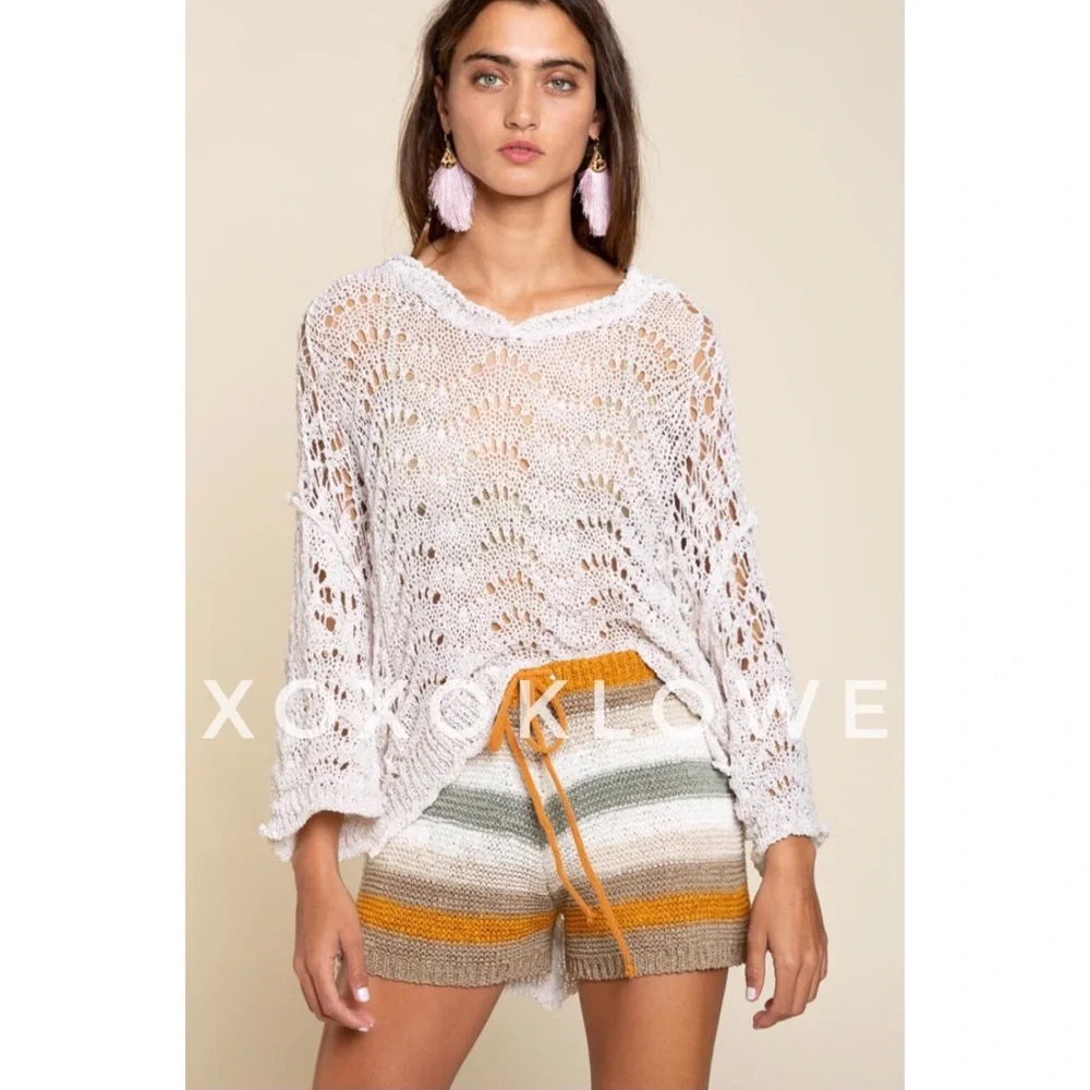POL Olive Multi Striped Knit Shorts